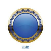3d gold frame luxury blue circle badge. vector