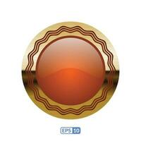 3d gold frame luxury orange circle badge, button. vector