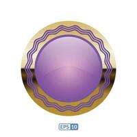 3d gold frame luxury purple circle badge, label. vector