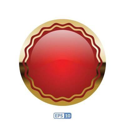 3d gold frame luxury red button, label.