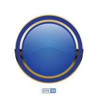 Gold frame glossy blue button. vector