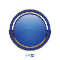 Gold frame glossy blue button. vector