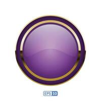 Gold frame glossy deep purple button. vector