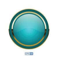 Gold frame glossy jade blue button. vector