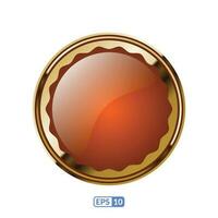 Gold frame glossy luxury deep orange button. vector