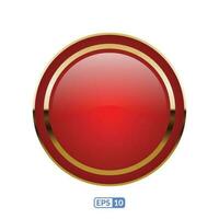 Gold frame glossy red button, badge and label. vector