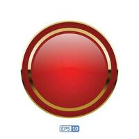 Gold frame glossy red button, badge and label. vector