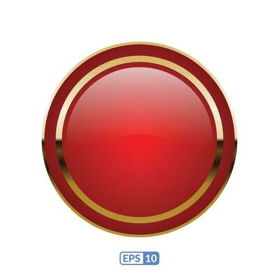Gold frame glossy red button, badge and label.