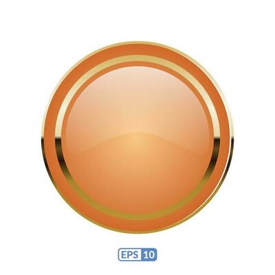 Gold frame glossy orange button, label and badge.