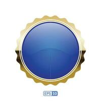 Sunburst gold frame blue circle button. vector