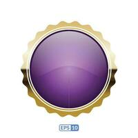 Sunburst gold frame deep purple circle button. vector