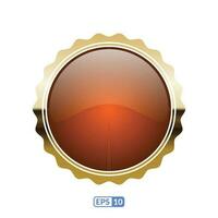 Sunburst gold frame deep orange circle button. vector