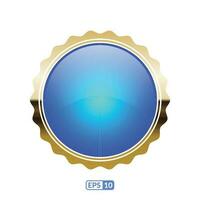 Sunburst gold frame royal blue circle button. vector