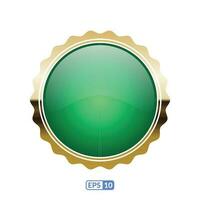 Sunburst gold frame jade green circle button. vector