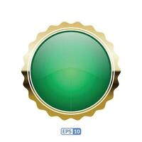 Sunburst gold frame jade green circle button. vector