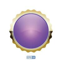 rayos de sol oro marco púrpura circulo botón. vector