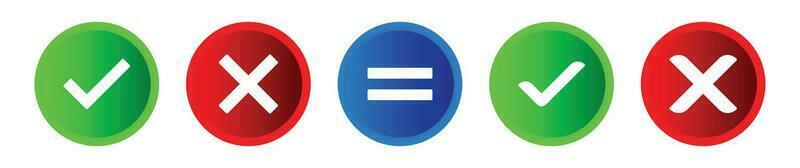 Checkmark, cross mark round color icon set EPS10. vector