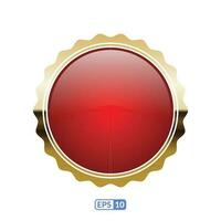 Sunburst gold frame red circle button. vector