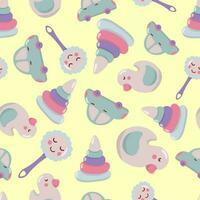 Seamless pattern with children's toys. In pastel colors, on a light yellow background. Drawn style. vector