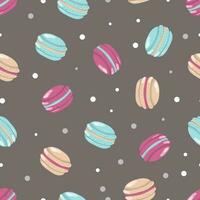 Vector colorful macaroons seamless pattern in hand-drawn style. Macaron endless texture. On a dark background.