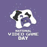 National video game day. Poster banner design with game controller on purple background. Vector illustration design.