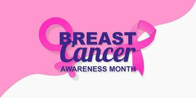 Breast cancer awareness month is celebrated in October. greeting poster design with pink ribbon and female breast shape frame. Vector illustration design