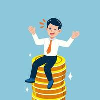 Vector cartoon business concept businessman with big coin stack