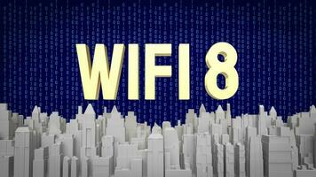 The wi fi 8 gold text on city building for technology concept 3d rendering photo