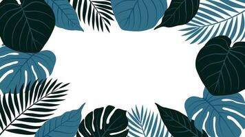 Forest tropical background vector illustration. Jungle plants, monstera, palm leaves, exotic summertime style. Botanical backdrop design for decoration, wallpaper, product presentation, branding.