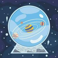 Isolated colored crystal ball with a solar system inside Vector illustration