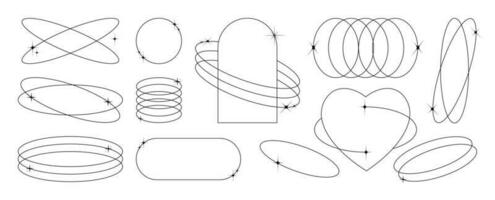 moderno minimalista estético línea elementos, de moda lineal marcos con corazón, geométrico formularios arco marco con destellos para social medios de comunicación o póster diseño, sencillo decorativo boho estilo frontera vector conjunto