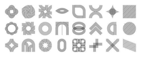Modern minimalist aesthetic line elements, trendy linear with flower, geometric forms. Arch stripes with sparkles for social media or poster design, simple decorative boho style border vector set