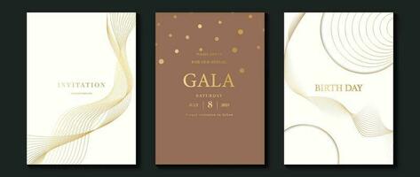 lujo invitación tarjeta antecedentes vector. dorado curva elegante, oro líneas degradado en ligero color antecedentes. prima diseño ilustración para gala tarjeta, grandioso apertura, fiesta invitación, boda. vector