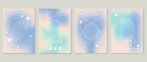 Idol lover posters set. Cute gradient holographic background vector with pastel colors, frame, sparkle, halftone. Y2k trendy wallpaper design for social media, cards, banner, flyer, brochure.