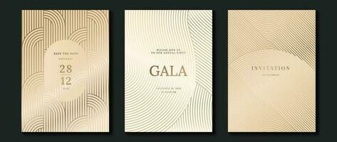 Luxury invitation card background vector. Golden curve elegant, gold lines gradient on light color background. Premium design illustration for gala card, grand opening, party invitation, wedding. vector