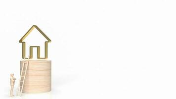 The wood man figure and home icon for property business concept 3d rendering photo