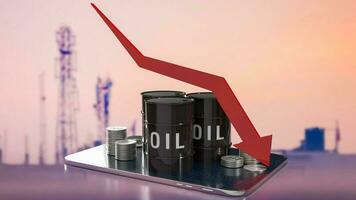 The oil tank and coins on tablet for business concept 3d rendering photo