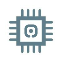 Microchip icon. CPU, Central processing unit, computer processor, chip symbol in circle. Abstract technology logo. Simple round icon isolated on white background. Creative modern vector logo