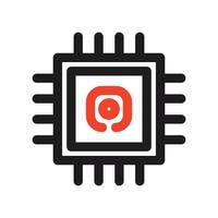 Microchip icon. CPU, Central processing unit, computer processor, chip symbol in circle. Abstract technology logo. Simple round icon isolated on white background. Creative modern vector logo