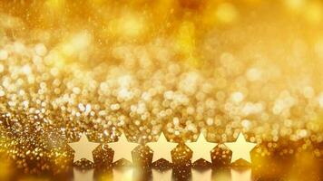 el oro cinco estrella en bokeh antecedentes 3d representación foto