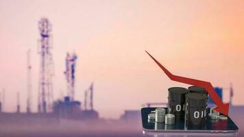 The oil tank and coins on tablet for business concept 3d rendering photo