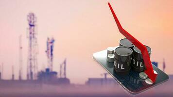 The oil tank and coins on tablet for business concept 3d rendering photo