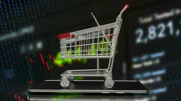 el compras carretilla en móvil para mi compras y compras en línea concepto 3d representación foto