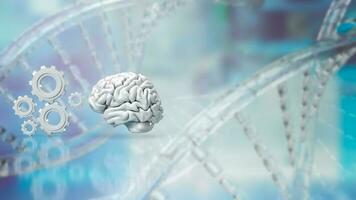 The Brain and gears on dna background 3d rendering photo