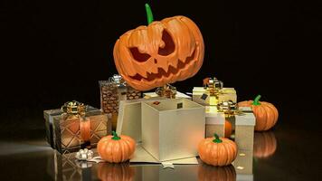 The jack o lantern pumpkin and gift box for halloween content 3d rendering photo