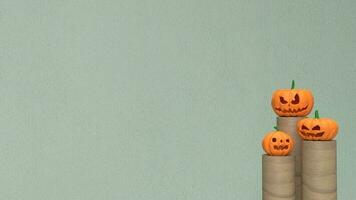 The jack o lantern pumpkin on wood column for halloween content 3d rendering photo