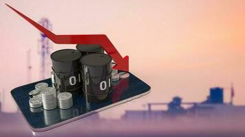 The oil tank and coins on tablet for business concept 3d rendering photo