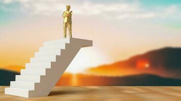 The gold man on stairs for Business concept  3d rendering photo