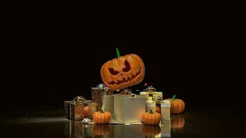 The jack o lantern pumpkin and gift box for halloween content 3d rendering photo