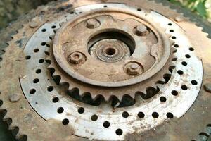 rusty old vespa motorbike tire wheel gears photo